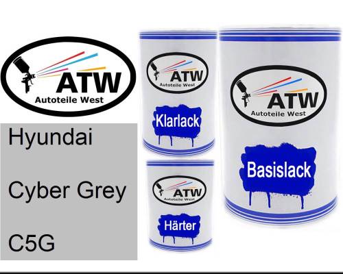 Hyundai, Cyber Grey, C5G: 500ml Lackdose + 500ml Klarlack + 250ml Härter - Set, von ATW Autoteile West.